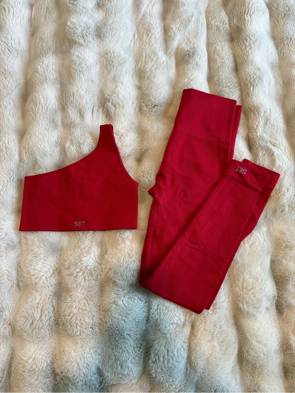 SET Active One-Shoulder Sports Bra & Red Leggings Set, Size XS